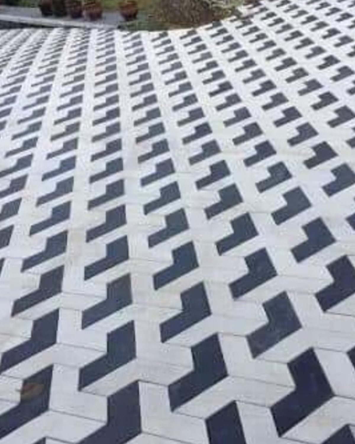 Cour pavée en Pavé 3D motif Y, coloris blanc et anthracite